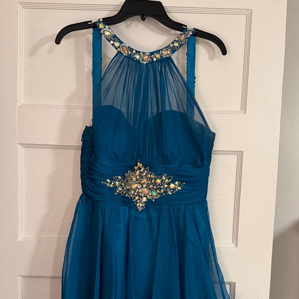 Mac Duggal Teal Satin Gown
